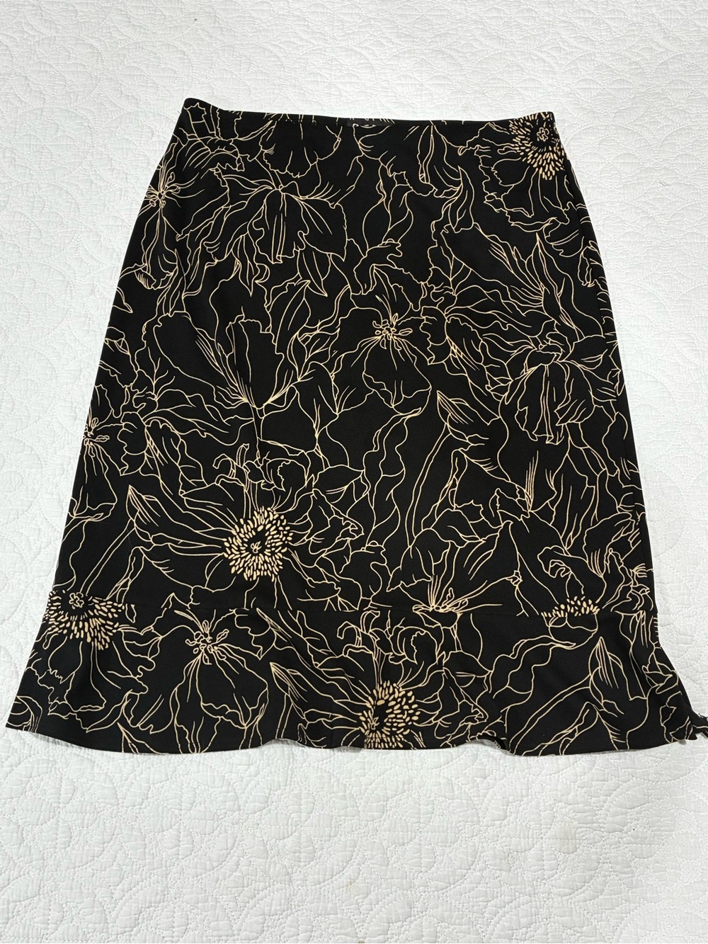 2000s VTG BCBG Paris Gold Floral Ruffle Hem Low Rise Midi Skirt Black Y2K Small